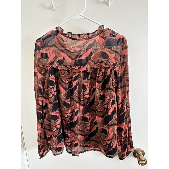 Cleobella  Multicolored Tie Neck Ruffle Accent Blouse Size Small Gold Black - Picture 2 of 7